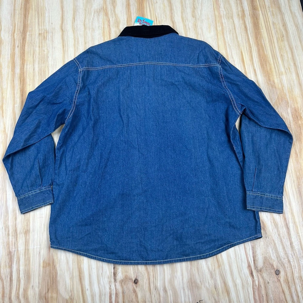 Vintage Dr. Seuss The Grinch Embroidered Denim Shirt Large Christmas Deadstock - Picture 5 of 11